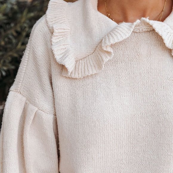 LAST ONE -LENNA RUFFLE COLLAR KNIT SWEATER - IVORY - Picture 6 of 10